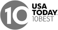 The image is a logo featuring "10" within a circle, and the text "USA TODAY 10BEST" in a modern, bold font on the right side.
