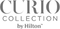 The image displays the logo for "Curio Collection by Hilton" with stylized text in gray.