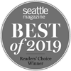 A circular badge with "Seattle Magazine Best of 2019 Readers' Choice Winner" written on it.